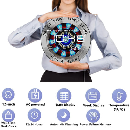 Proof That Tony Stark Has a Heart LED Digital Wall Clock For Teenage Room Superhero Arc Reactor Modern Electronic Wall Clock