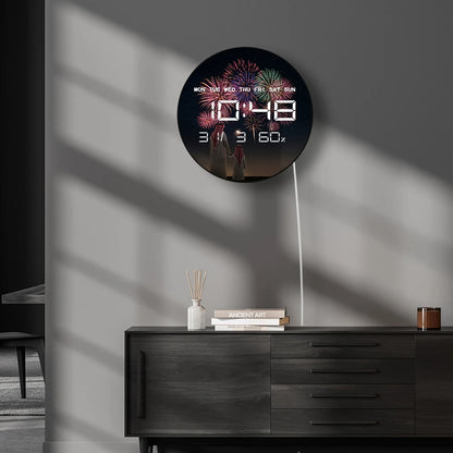 Eid Mubarak Night Fire work Electric Wall Clock Big Number Display Ramadan Home Decor Digital Wall Clock Saudi Housewarming Gift