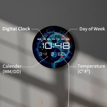 Blue Yin and Yang Sign LED Digital Wall Clock Chinese Philosophy Symbol Spiritual Home Large Number Display Electric Wall Clock