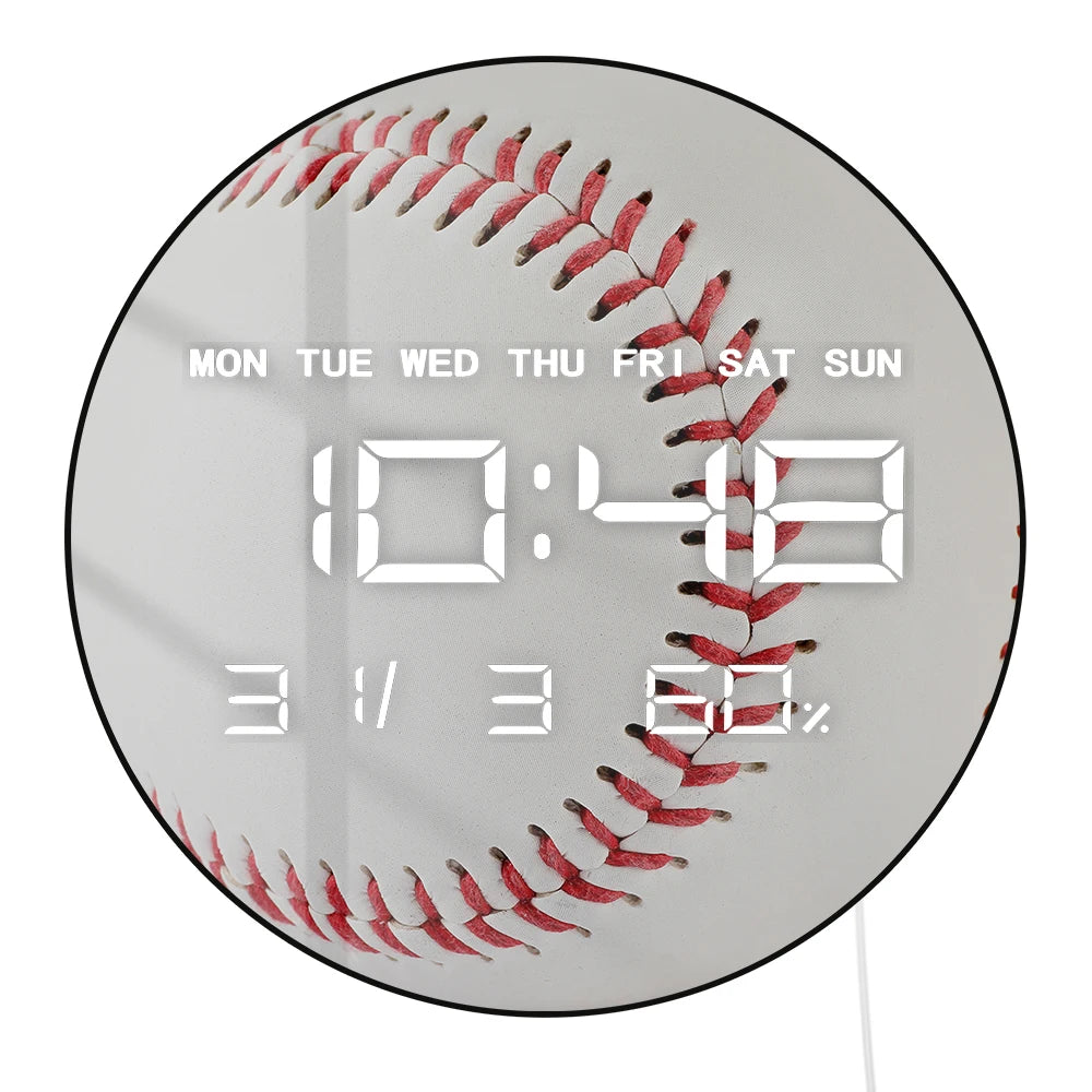 Base Ball Electric Wall Clock Large Numeric Display for for Boy Room Playroom Nursery Sports Home Decor LED Digital Wall Clock