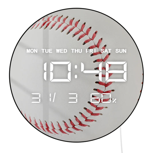 Base Ball Electric Wall Clock Large Numeric Display for for Boy Room Playroom Nursery Sports Home Decor LED Digital Wall Clock