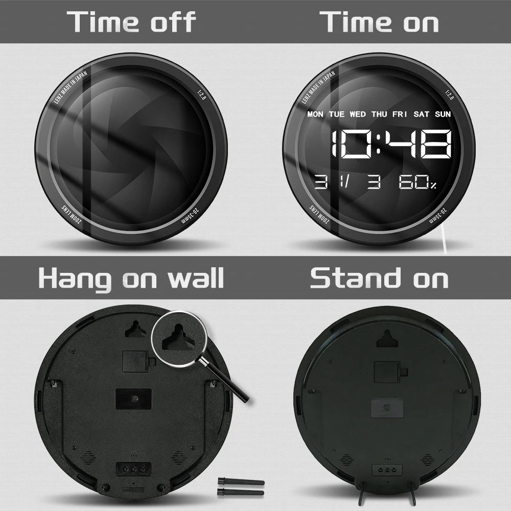 Camera Photo Lens LED Digital Wall Clock for Photo Studio Decorative Photographer Electric Wall Clock Photography Lovers Gift