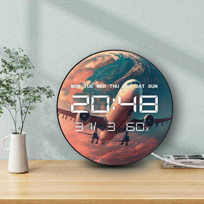 Flying Airplane Electronic Wall Clock Big Number LED Digtial Display with Calendar Date Temperature Humidity Aviation Home Decor