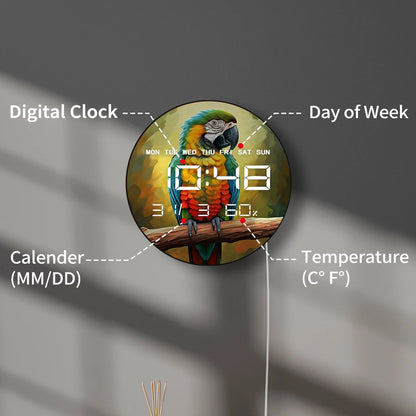 Tropical Parrot Exotic Bird Dual Purpose LED Digital Clock Wall Desk Use Electronic Wall Clock with Calendar Date Temperature