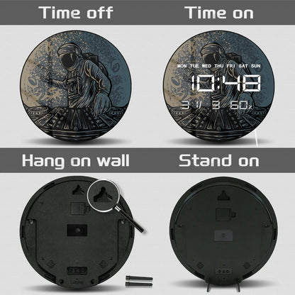 DJ Astronaut At The Moon LED Digital Print Wall Clock Funny Astronaut Music Party Cosmic Turntable Design Electronic Wall Clock