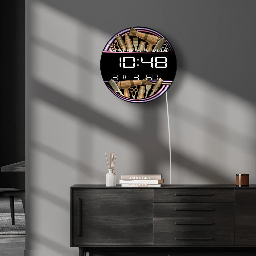 Hair Salon LED Digital Wall Clock Equipment Beauty Tool Decor Electronic Wall Clock Hair Stylist Professional Beauty Salon Clock