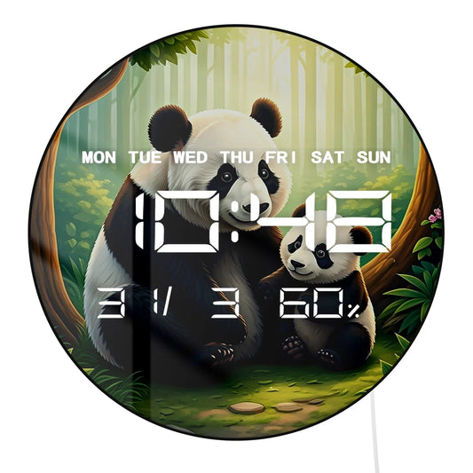 Panda Bear Family LED Digital Wall Clock Large Time Display Animal Home Decor Electronic Modern Wall Clock Housewarming Gift