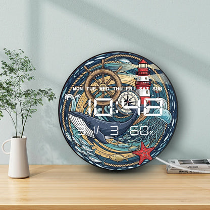 Nautical Whale LED Digital Clock Wall Desk Use Retro Maritime Artwork Multifunctional 12/24hour Format Electronic Wall Clock