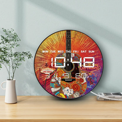 Las Vegas Psychedelic Acoustic Guitar Multifunctional LED Digital Wall Clock Big Display Auto Dimming Electronic Wall Desk Clock