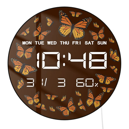 Monarch Butterflies Electronic Wall Clock Entomology Nature Insect LED Digital Wall Clock with Timer Date Temperature Calendar