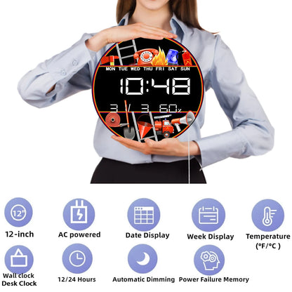 Firefighting Equipment  Digital Wall Clock with LED Display Fire Prevention Tools Electronic Wall Clock Large Numeric Display