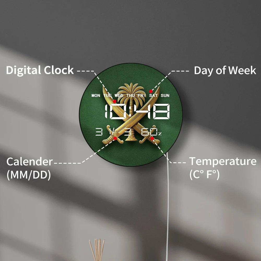 Coat of Arms LED Digital Wall Clock Saudi Arabia Flag Shield Electronic Wall Clock Large Numeric Display Patriotic Home Decor