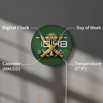 Coat of Arms LED Digital Wall Clock Saudi Arabia Flag Shield Electronic Wall Clock Large Numeric Display Patriotic Home Decor