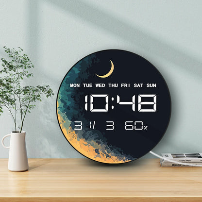 Planet with Moon Electronic Clock Wall Desk Use Moonlight Home Decor Digital Wall Clock with LED Display Calendar Temperature