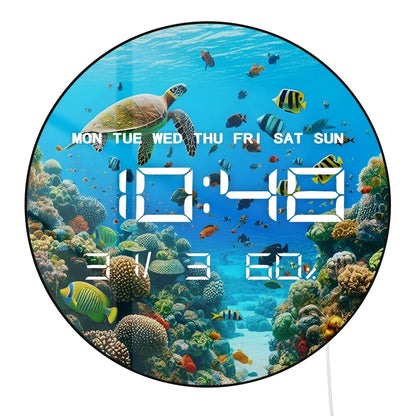 Under The Sea World Ocean LED Digital Wall Clock with Calendar Temperature Auto Dimming 12/24hr Format Electronic Wall Clock