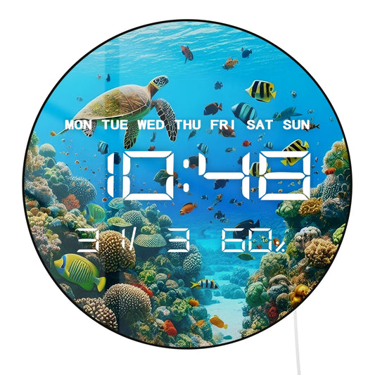Under The Sea World Ocean LED Digital Wall Clock with Calendar Temperature Auto Dimming 12/24hr Format Electronic Wall Clock