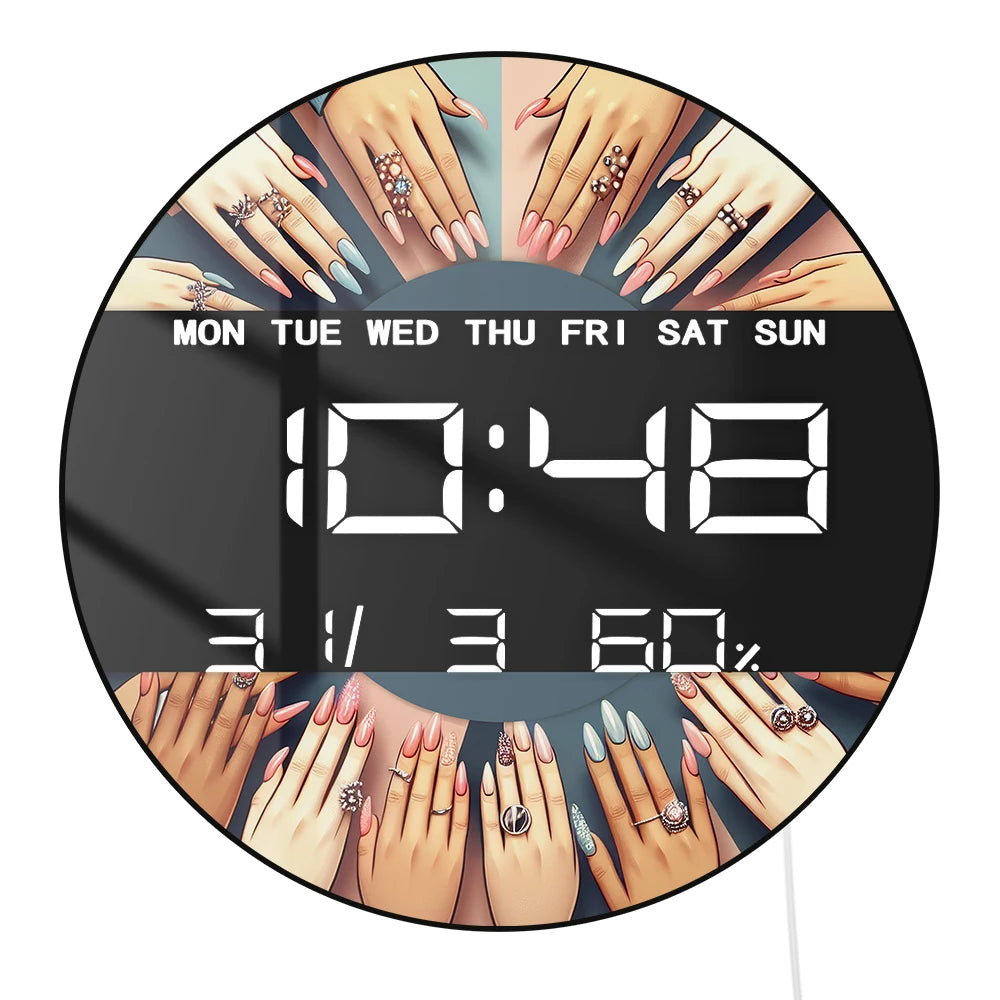 Nail Tech Fashion Hand Electronic Wall Clock for Beauty Salon Studio Female Hands Art Digital Wall Clock Large Numeric Display