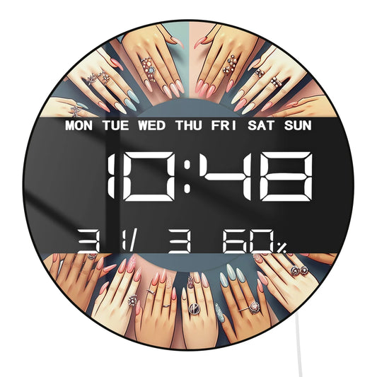 Nail Tech Fashion Hand Electronic Wall Clock for Beauty Salon Studio Female Hands Art Digital Wall Clock Large Numeric Display