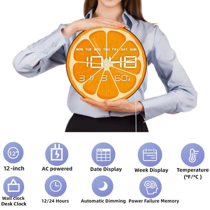 Fresh Juicy Citrus Slice LED Numeric Clock Wall Desk Use For Kitchen Dinning Room Lemon Orange Grape Lime LED Digital Wall Clock