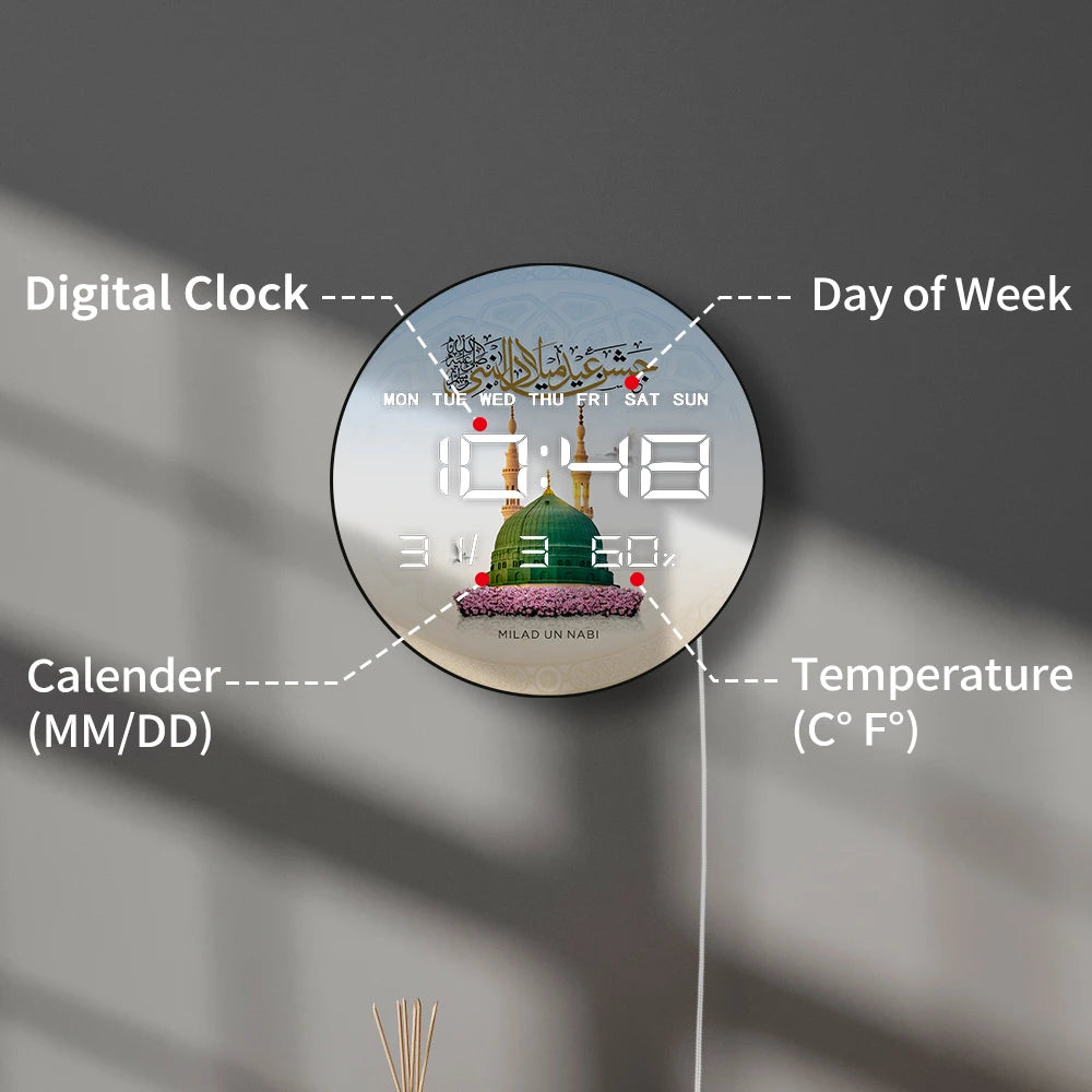Eid Milad Un Nabi Mubarak LED Digital Wall Clock Prophet Muhammad Birthday Electric Numeric Wall Clock Muslim Home Decor Watch