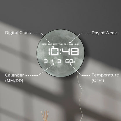 Planet Moon Digital Wall Clock Home Decor Large Display LED Lunar Wall Clock For Living Room with Temperature Date Day Display