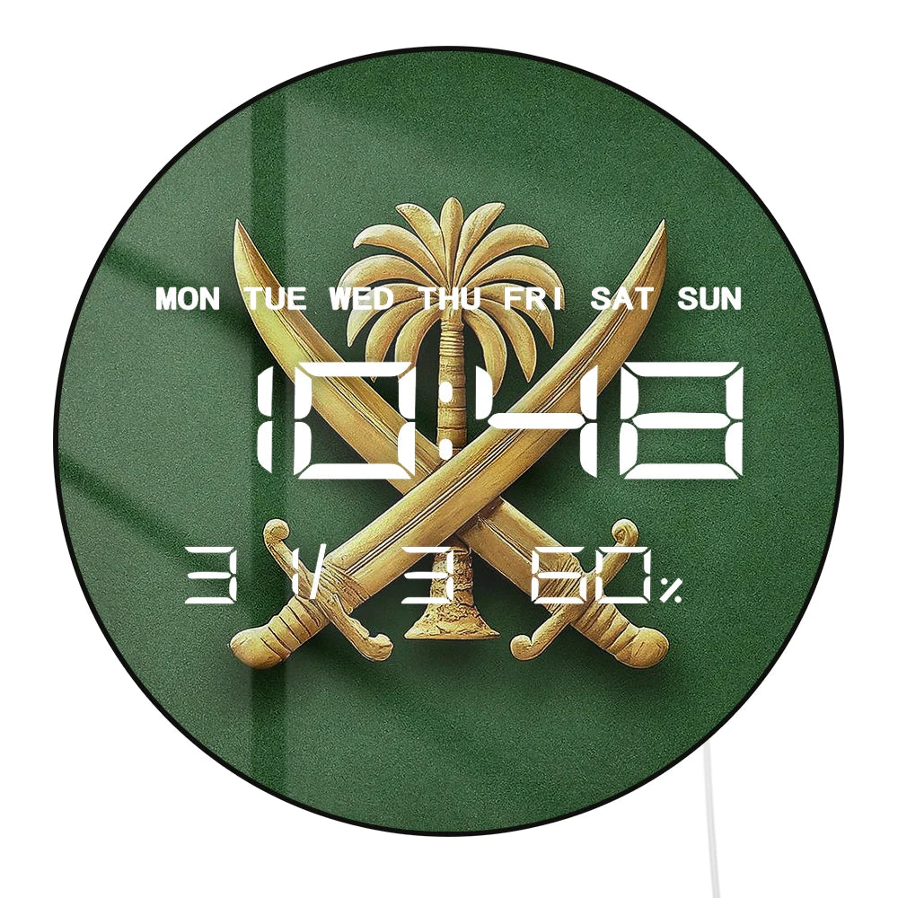 Coat of Arms LED Digital Wall Clock Saudi Arabia Flag Shield Electronic Wall Clock Large Numeric Display Patriotic Home Decor