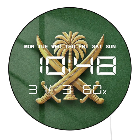 Coat of Arms LED Digital Wall Clock Saudi Arabia Flag Shield Electronic Wall Clock Large Numeric Display Patriotic Home Decor