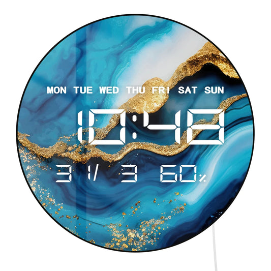 Luxury Marble Blue Paint Printed LED Digital Wall Clock Abstract Art Home Decor Watch Electronic Wall Clock Large Number Display