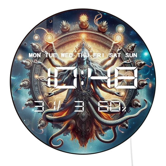 Hindu Deity Shiva Digital Wall Clock with LED Display Calendar Temperature Auto  Dimming 12/24hr Format Electronic Wall Clock