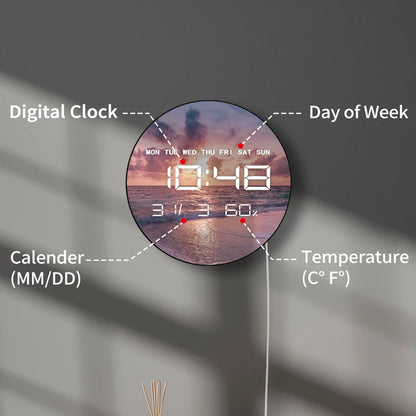 Sea Sand Beach Landscape LED Digital Wall Clock Tropical Seascape Sunset Sky Sunlight Large Number Wall Desk Use Electric Clock