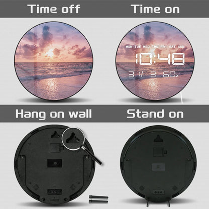 Sea Sand Beach Landscape LED Digital Wall Clock Tropical Seascape Sunset Sky Sunlight Large Number Wall Desk Use Electric Clock