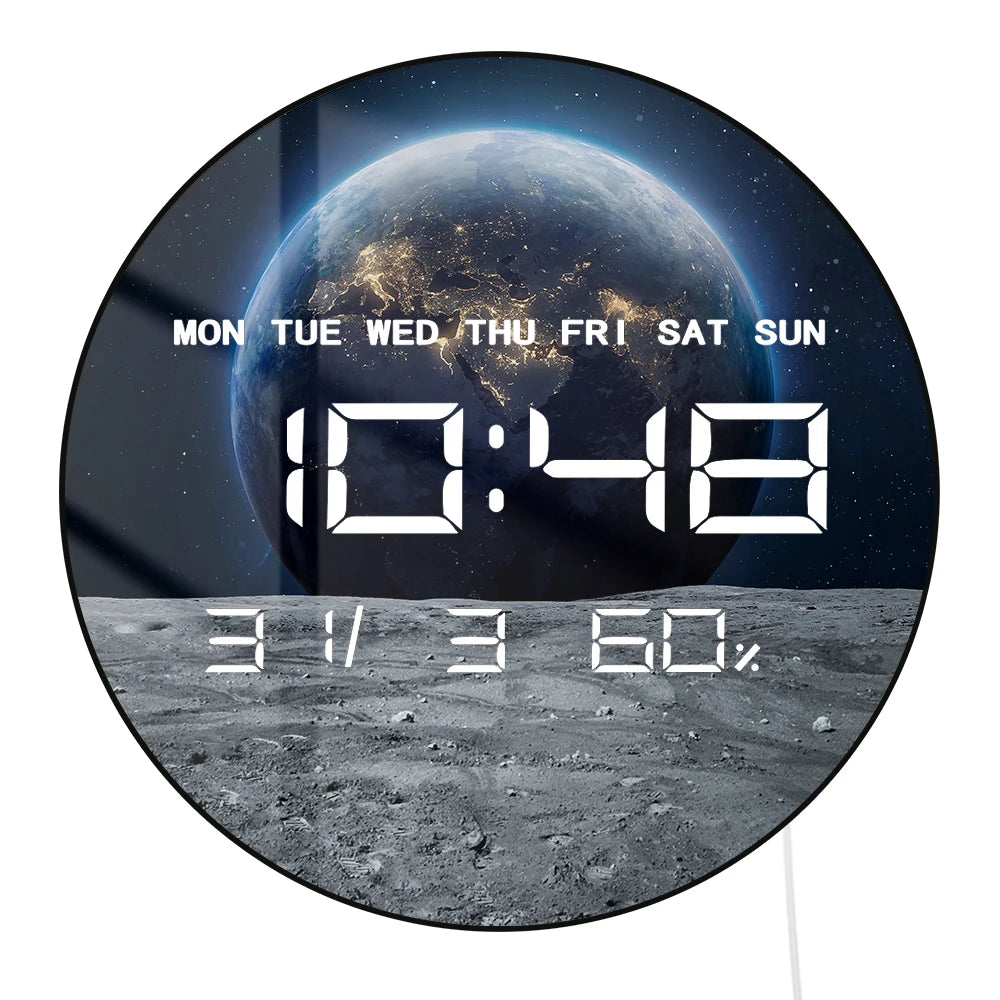 Moon and Earth Digital Wall Clock Large Digital Time Display Planet Deep Space Home Decor Watch LED Numeric Clock Wall Desk Use