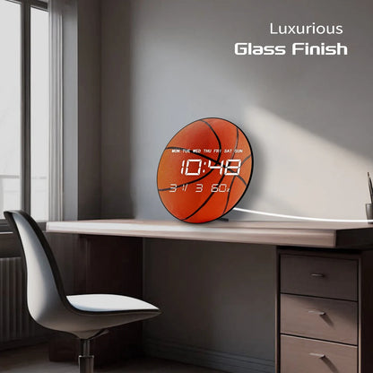 Basketball Ball LED Digital Large Number Wall Clock for Teen Boys Room Electric Auto Dimming Wall Desk Clock For Basketball Fans