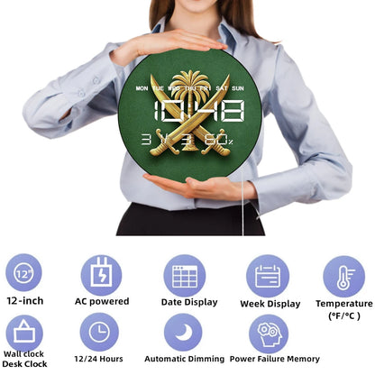 Coat of Arms LED Digital Wall Clock Saudi Arabia Flag Shield Electronic Wall Clock Large Numeric Display Patriotic Home Decor