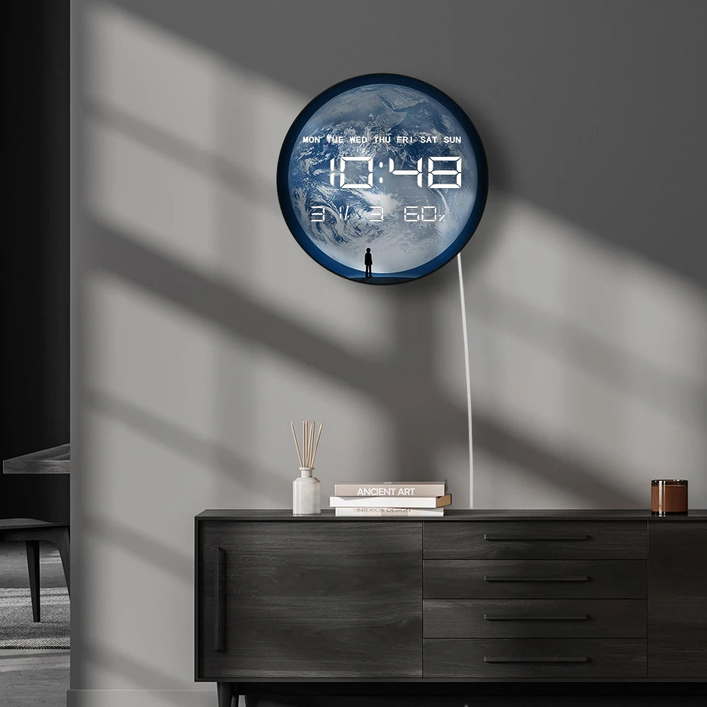 Earth Plane Electronic Wall Clock Large Numeric Time Display For Kids Room Nursery Home Decor Space Theme LED Digital Wall Clock