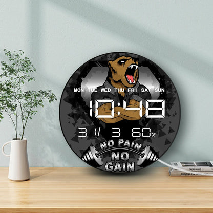 No Pain No Gain GYM LED Auto Dimming Wall Clock with Temperature Humidity Date Digital Calendar Large Display Electronic Clock