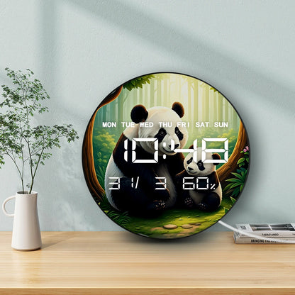 Panda Bear Family LED Digital Wall Clock Large Time Display Animal Home Decor Electronic Modern Wall Clock Housewarming Gift