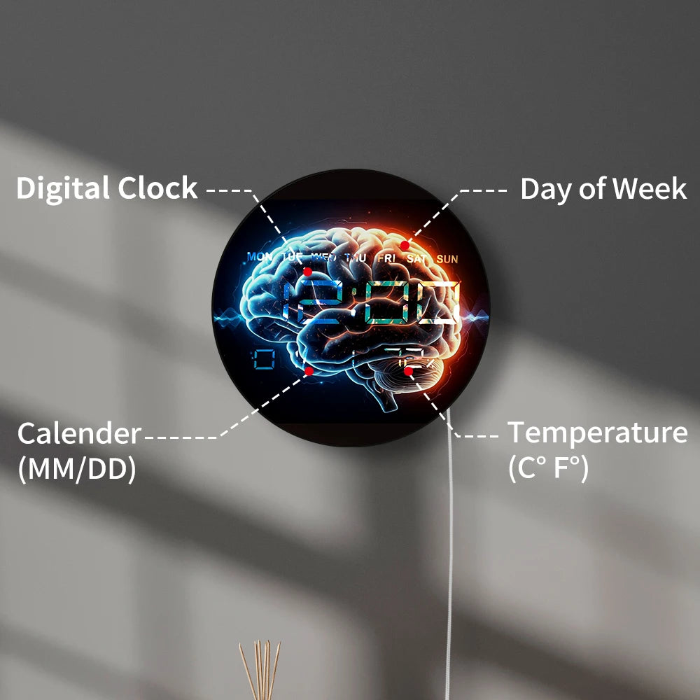 Brain Anatomy Art Modern Design Digital Wall Clock for Medical Office Room Electronic Wall Clock Large Display Neurologist Gift