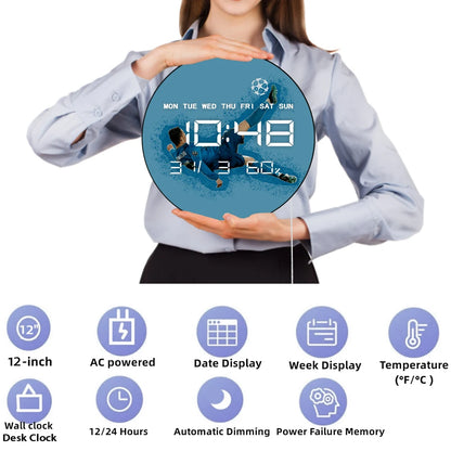 Ronaldo Overhead Goal LED Digital Wall Clock Portugal Football Legend Bicycle Kick Iconic Soccer Electronic Display Wall Clock