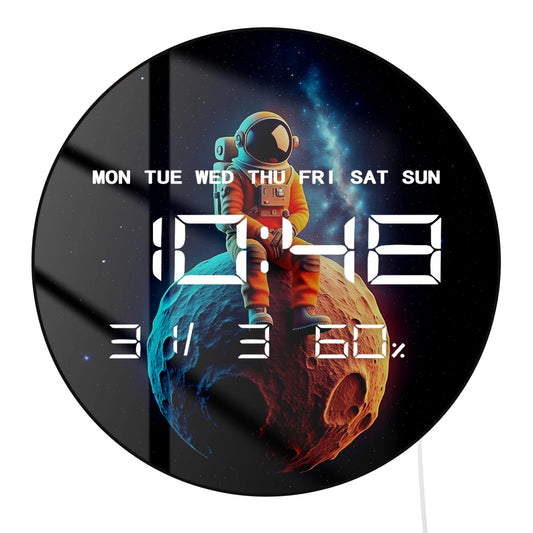 Astronaut Sitting On Moon LED Digital Clock Wall Desk Use Whimsical Space Artwork Fun Celestial Outer Space Electric Wall Clock