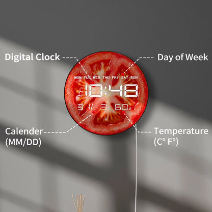 Tomato Slice Printed Kitchen Wall Clock With LED Large Numeric Display Vegetarian Foodie Art Home Decor Electronic Wall Clock