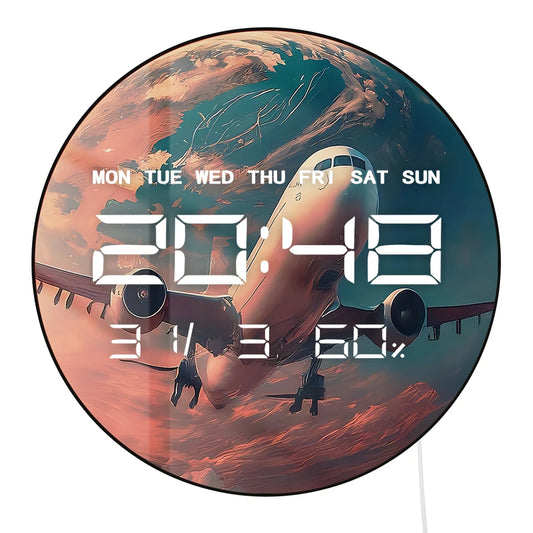 Flying Airplane Electronic Wall Clock Big Number LED Digtial Display with Calendar Date Temperature Humidity Aviation Home Decor