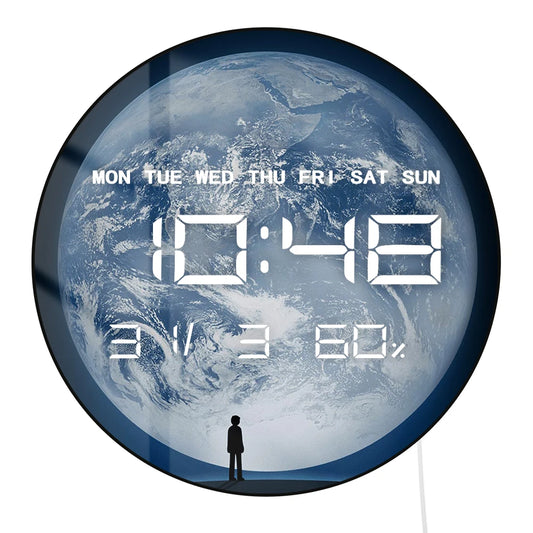 Earth Plane Electronic Wall Clock Large Numeric Time Display For Kids Room Nursery Home Decor Space Theme LED Digital Wall Clock