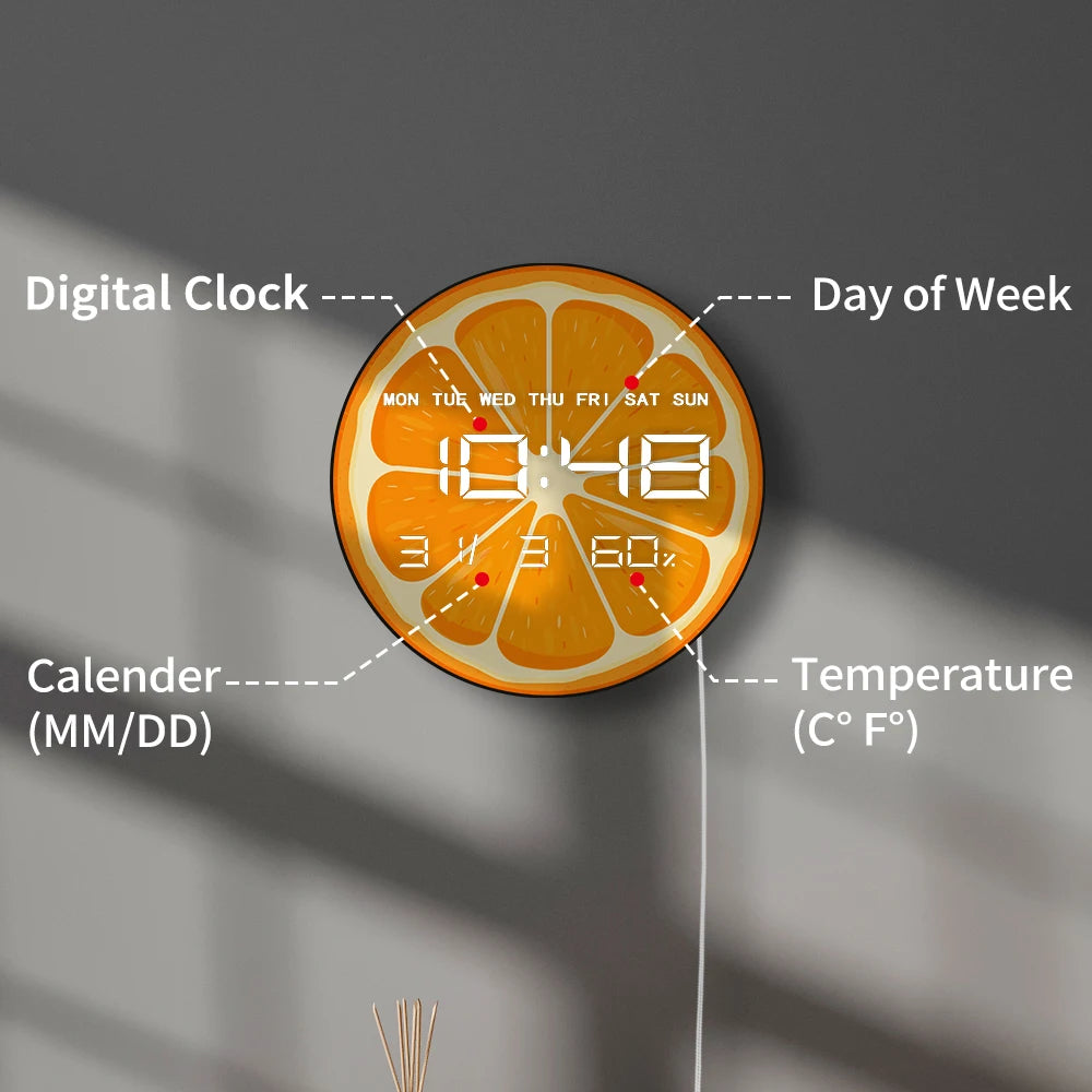 Fresh Juicy Citrus Slice LED Numeric Clock Wall Desk Use For Kitchen Dinning Room Lemon Orange Grape Lime LED Digital Wall Clock