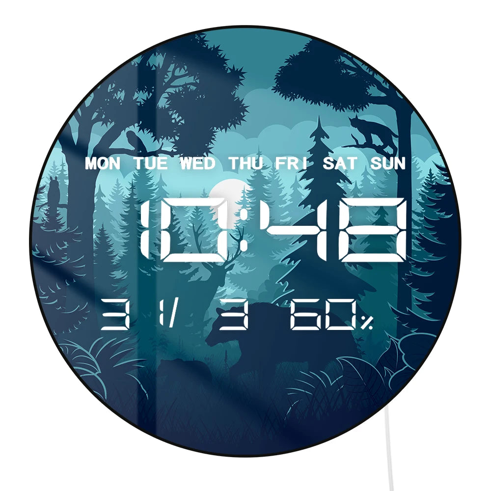 Woodland Night with Moon Large Digital Wall Clock Forest Animal Home Decor Timepieces LED Electronic Numeric Clock Wall Desk Use