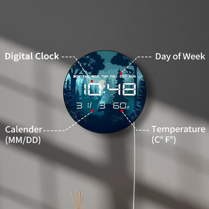 Woodland Night with Moon Large Digital Wall Clock Forest Animal Home Decor Timepieces LED Electronic Numeric Clock Wall Desk Use