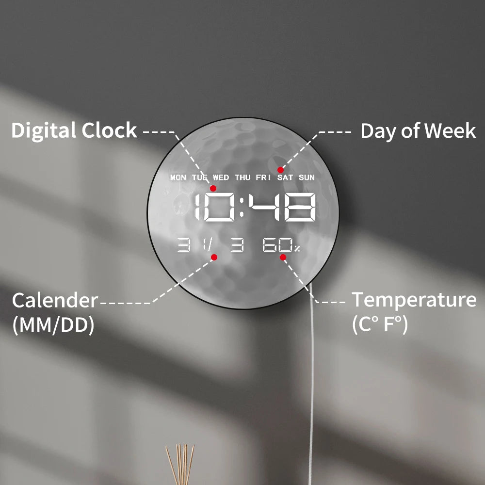 Golf Ball Electronic Wall Clock Large Numeric Display for Golf Club Golf Course Decor LED Large Digital Wall Clock Golfers Gift