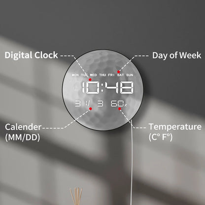 Golf Ball Electronic Wall Clock Large Numeric Display for Golf Club Golf Course Decor LED Large Digital Wall Clock Golfers Gift