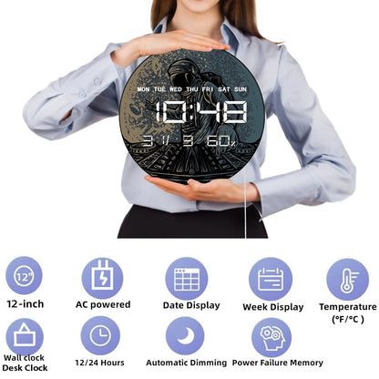 DJ Astronaut At The Moon LED Digital Print Wall Clock Funny Astronaut Music Party Cosmic Turntable Design Electronic Wall Clock
