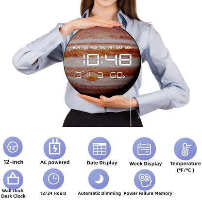 Jupiter Modern Design LED Digital Wall Clock For Living Room Bedroom Solar System Planet Wall Art Electric Large Numeric Clock